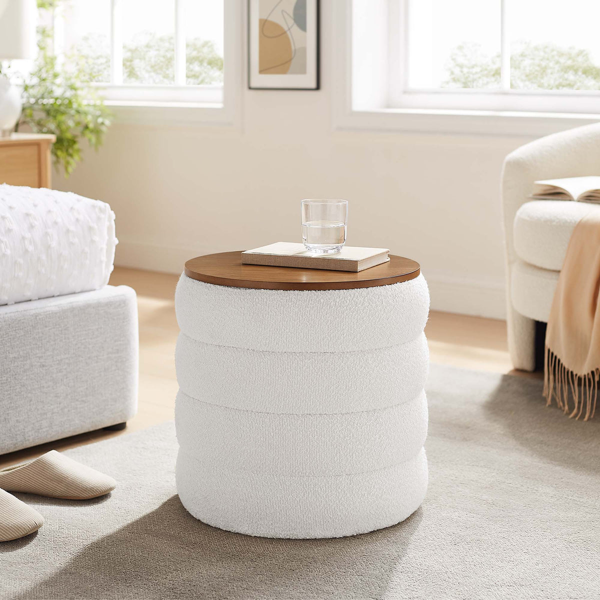 Mezzo Round Boucle Fabric Storage Ottoman by Modway, photo 8 of 14