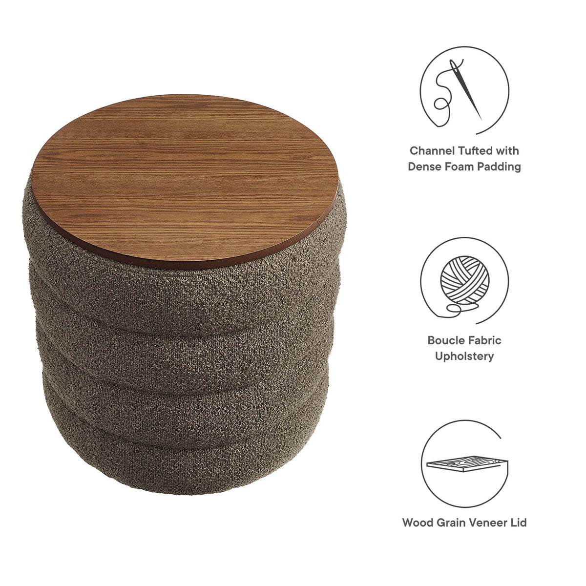 Mezzo Round Boucle Fabric Storage Ottoman by Modway, photo 2 of 14