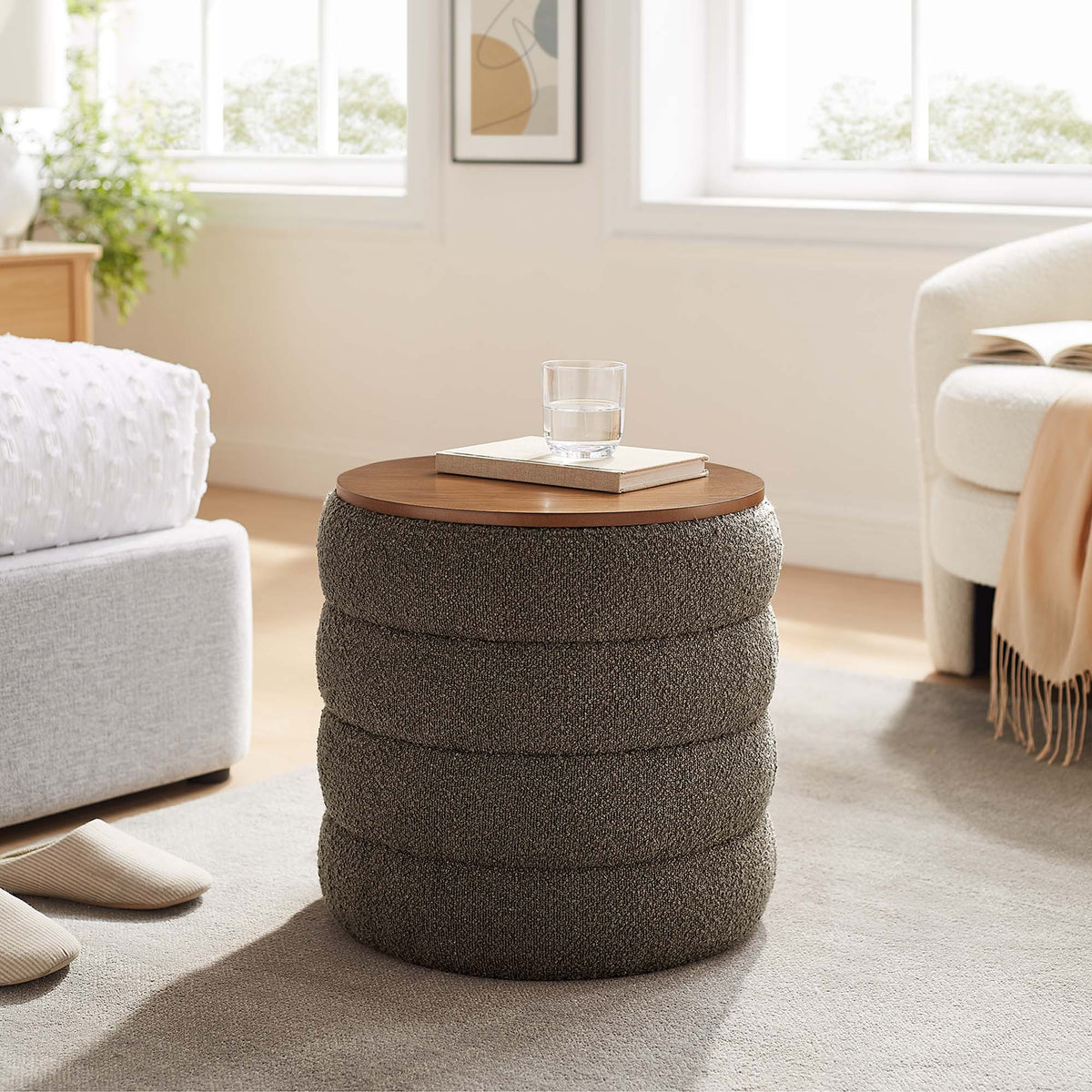 Mezzo Round Boucle Fabric Storage Ottoman by Modway, photo 7 of 14