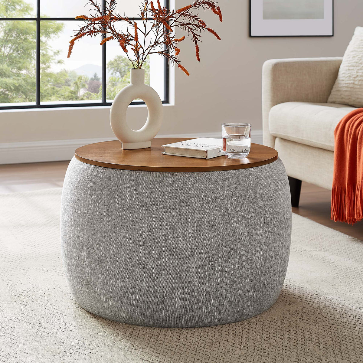 Perla Woven Heathered Fabric Upholstered Storage Ottoman by Modway, photo 7 of 14