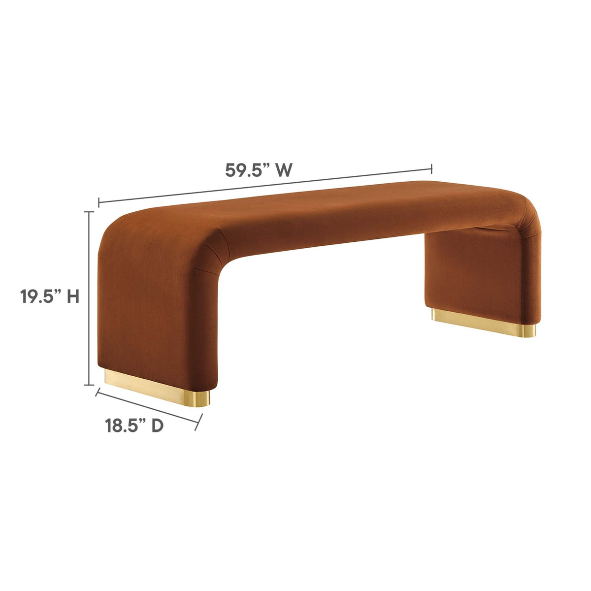 Koda Performance Velvet Waterfall Long Bench by Modway, photo 32 of 46