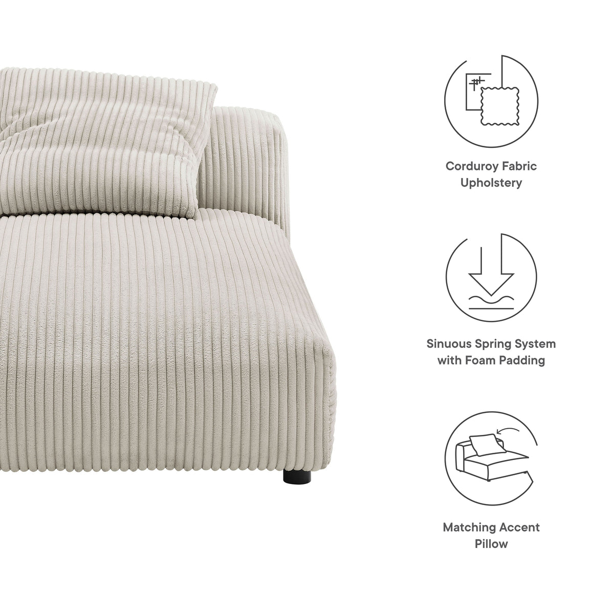 Solace Modular Corduroy Upholstered Armless Chaise Lounge, photo 12 of 14