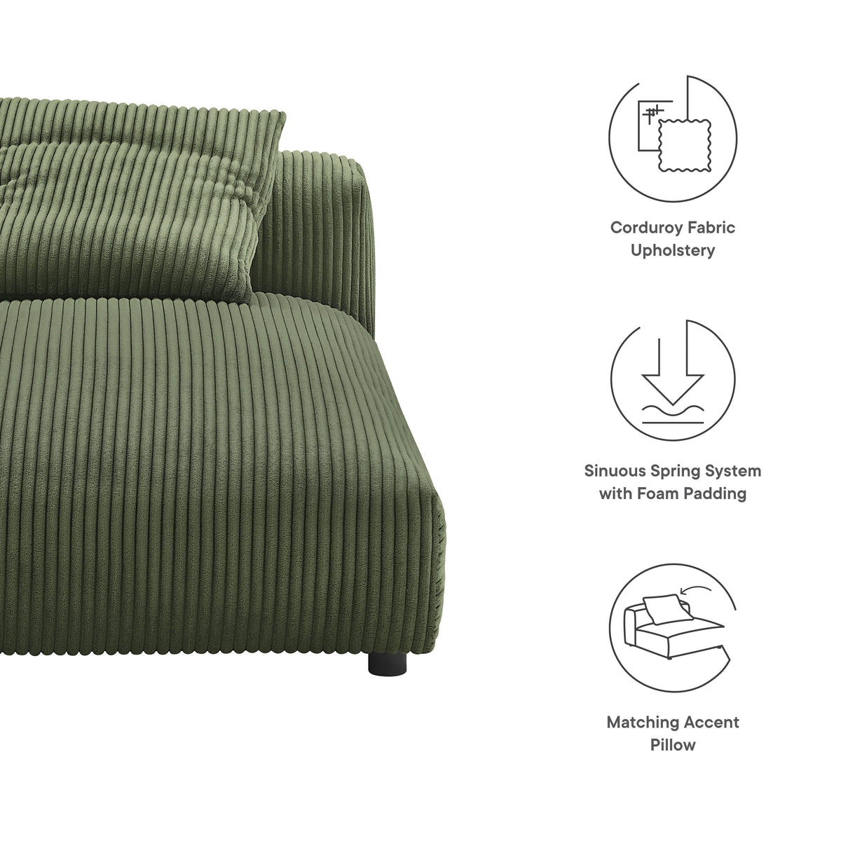 Solace Modular Corduroy Upholstered Armless Chaise Lounge, photo 3 of 14