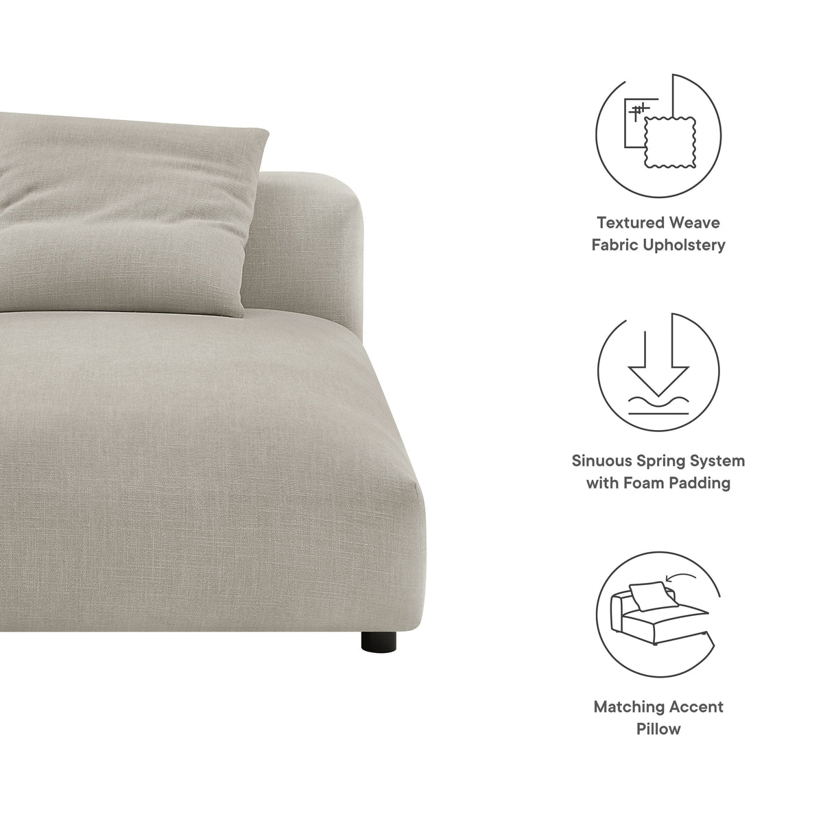 Solace Modular Upholstered Fabric Armless Chaise Lounge, photo 16 of 21