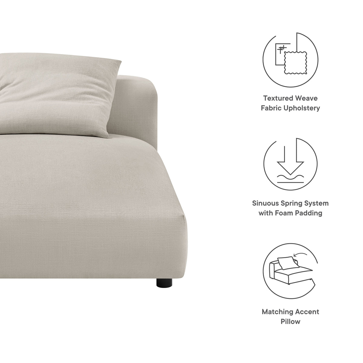 Solace Modular Upholstered Fabric Armless Chaise Lounge, photo 3 of 21