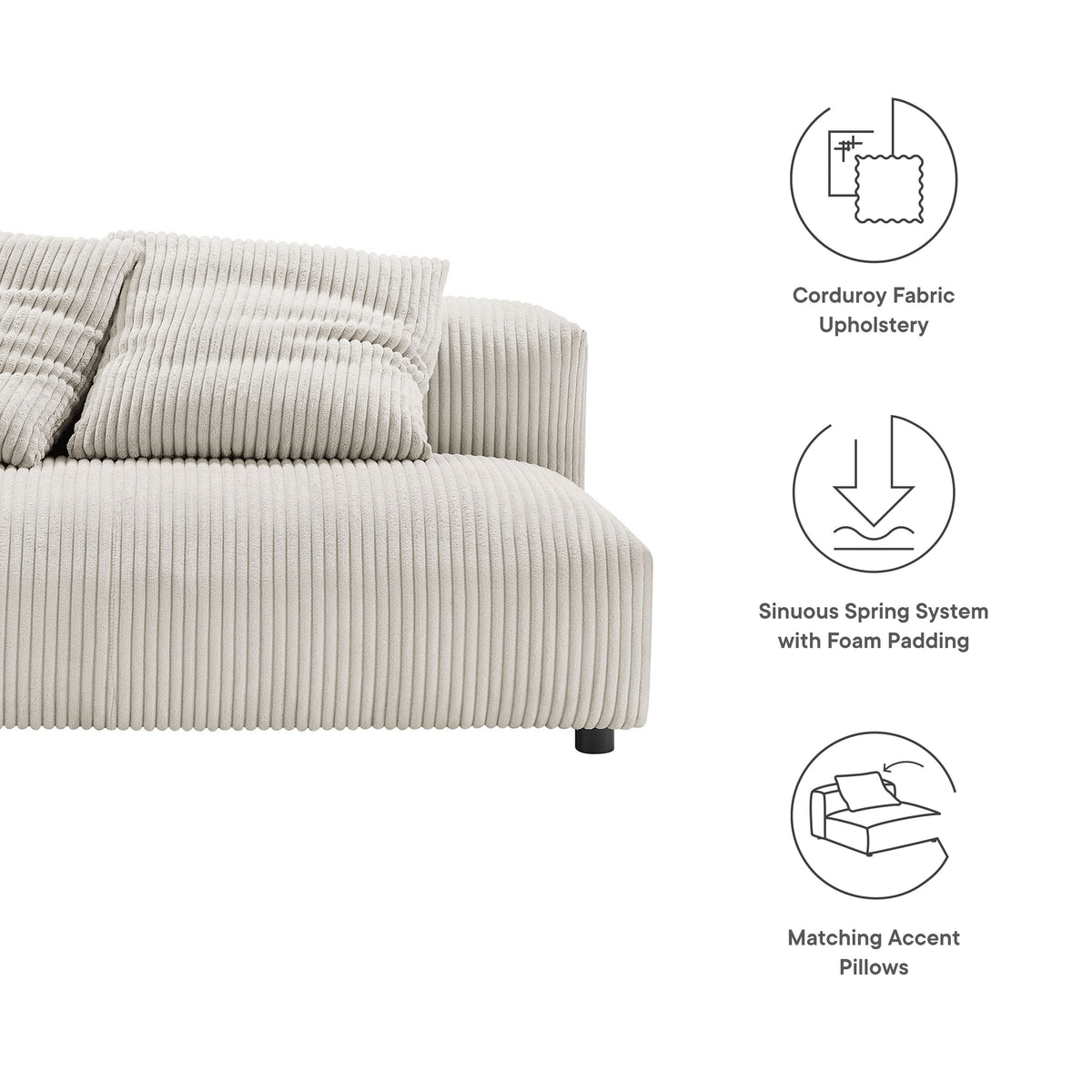 Solace Modular Corduroy Upholstered Armless Loveseat by Modway, photo 12 of 14