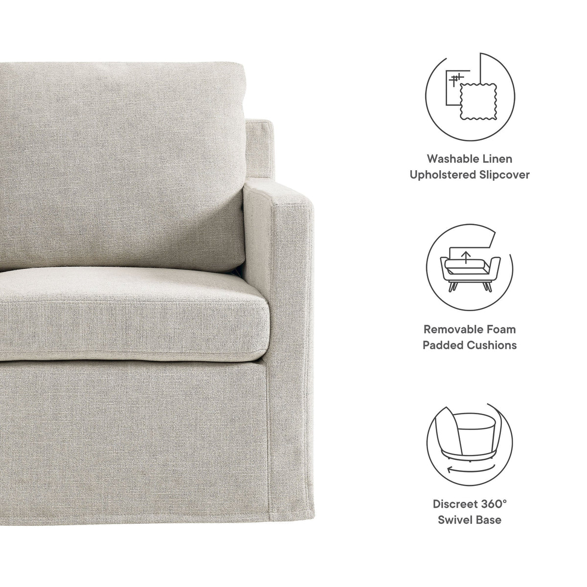 Serene Fabric Slipcovered Swivel Armchair by Modway, photo 25 of 28