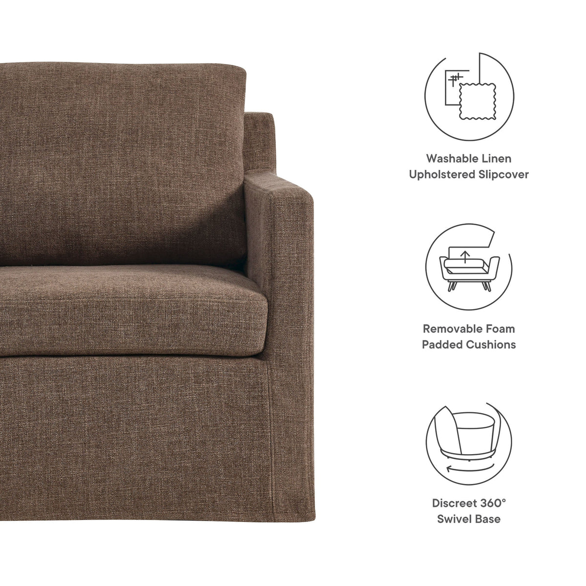 Serene Fabric Slipcovered Swivel Armchair by Modway, photo 24 of 28