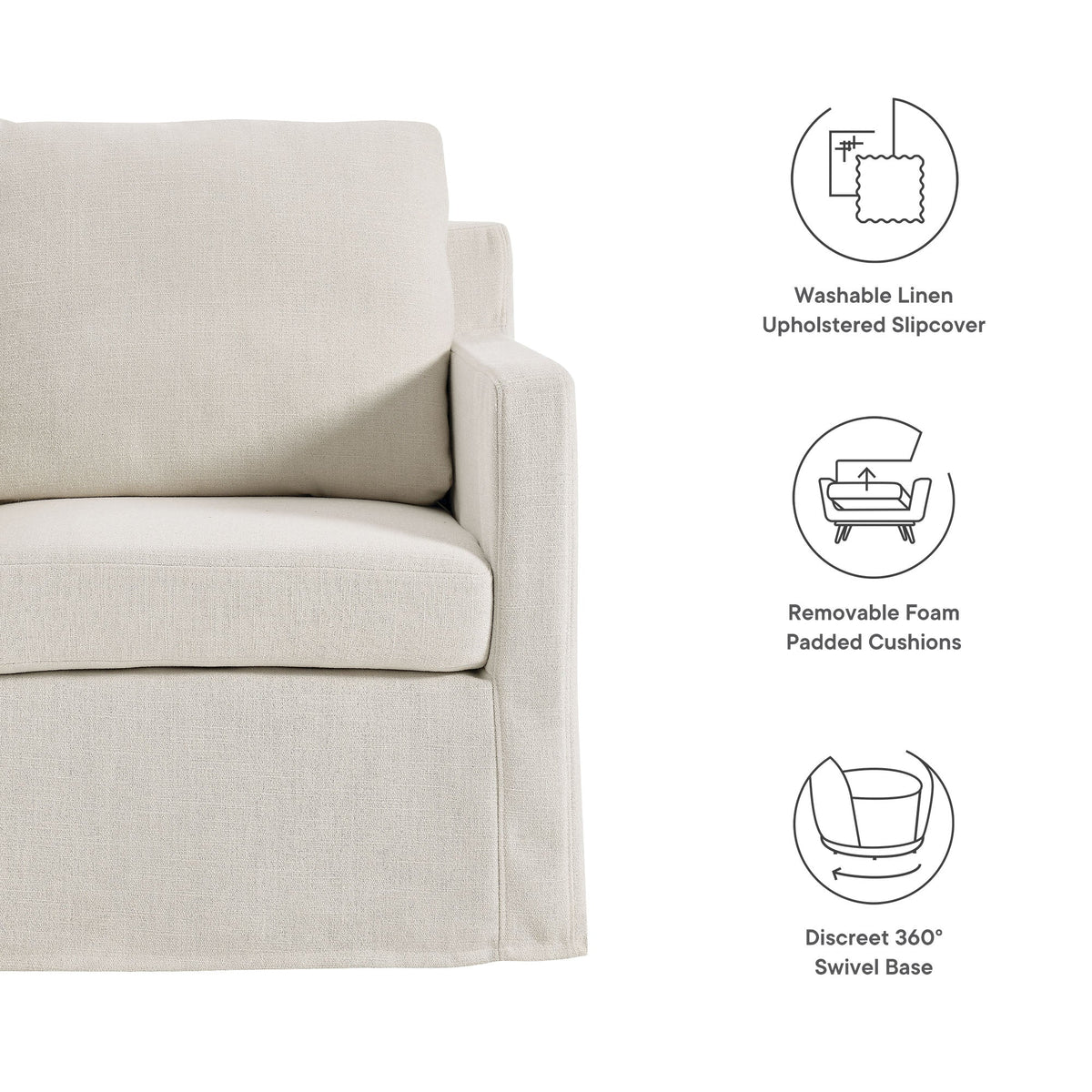 Serene Fabric Slipcovered Swivel Armchair by Modway, photo 23 of 28