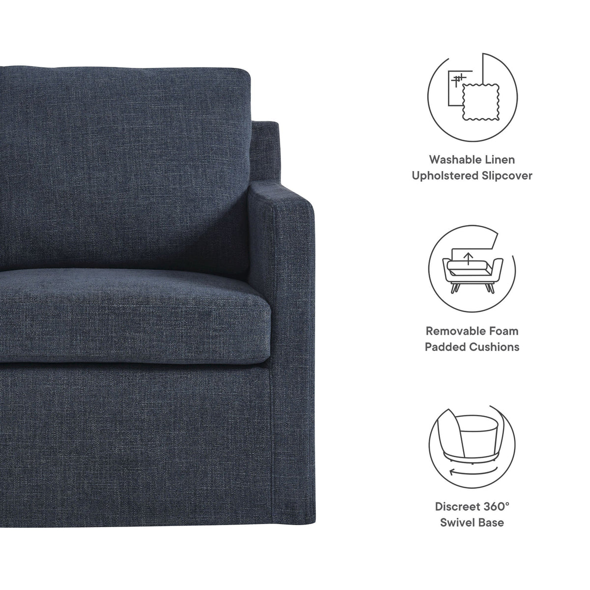 Serene Fabric Slipcovered Swivel Armchair by Modway, photo 2 of 28