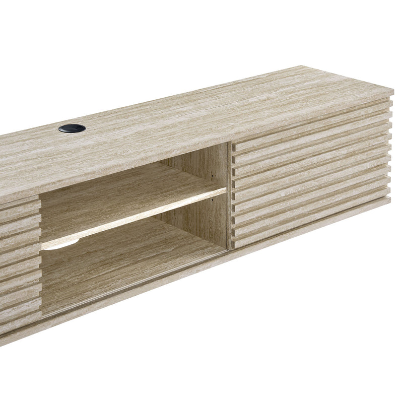 Render 70" Faux Travertine Wall-Mount Media Console TV Stand, photo 6 of 7