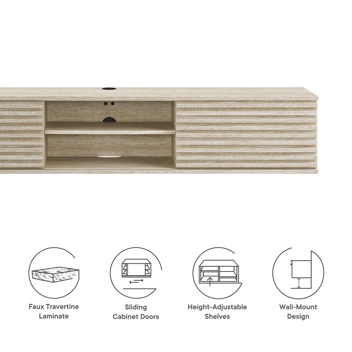 Render 70" Faux Travertine Wall-Mount Media Console TV Stand, photo 3 of 7