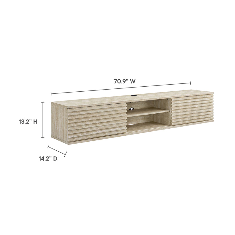Render 70" Faux Travertine Wall-Mount Media Console TV Stand, photo 2 of 7