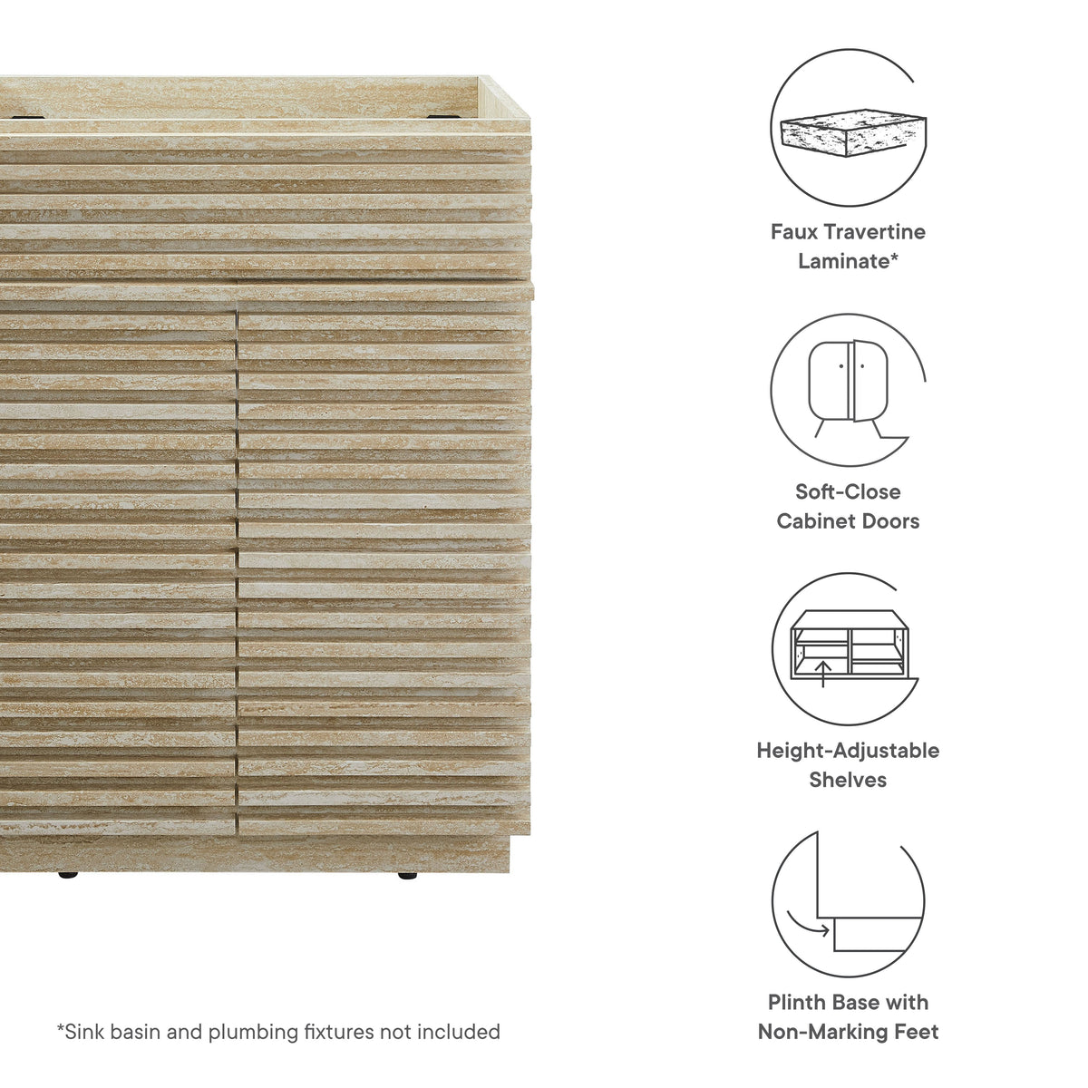 Render 24" Faux Travertine Bathroom Vanity Cabinet, photo 3 of 21