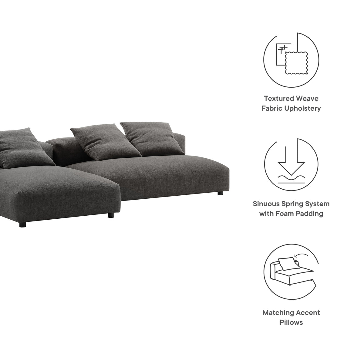 Solace 2-Piece Modular Upholstered Fabric Sectional Sofa with Chaise by Modway, photo 2 of 21