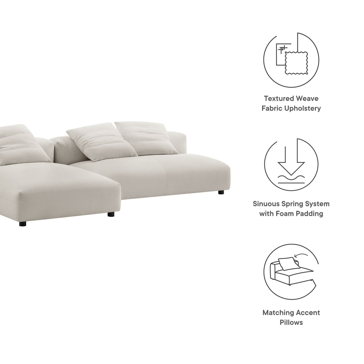 Solace 2-Piece Modular Upholstered Fabric Sectional Sofa with Chaise by Modway, photo 18 of 21