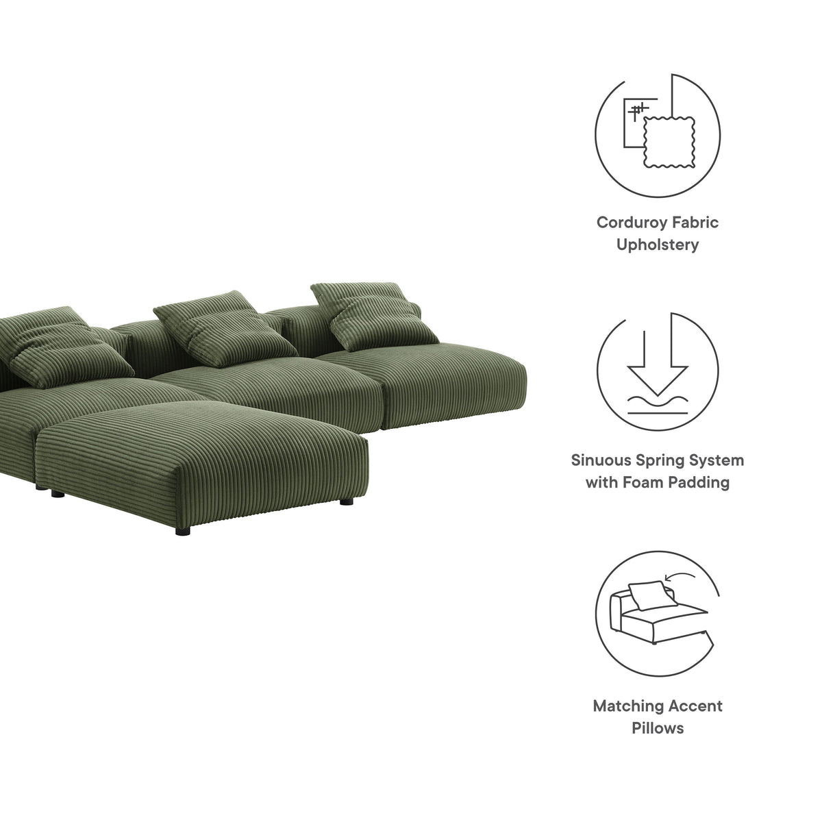 Solace 4-Piece Modular Corduroy Upholstered Sectional Sofa by Modway, photo 2 of 14