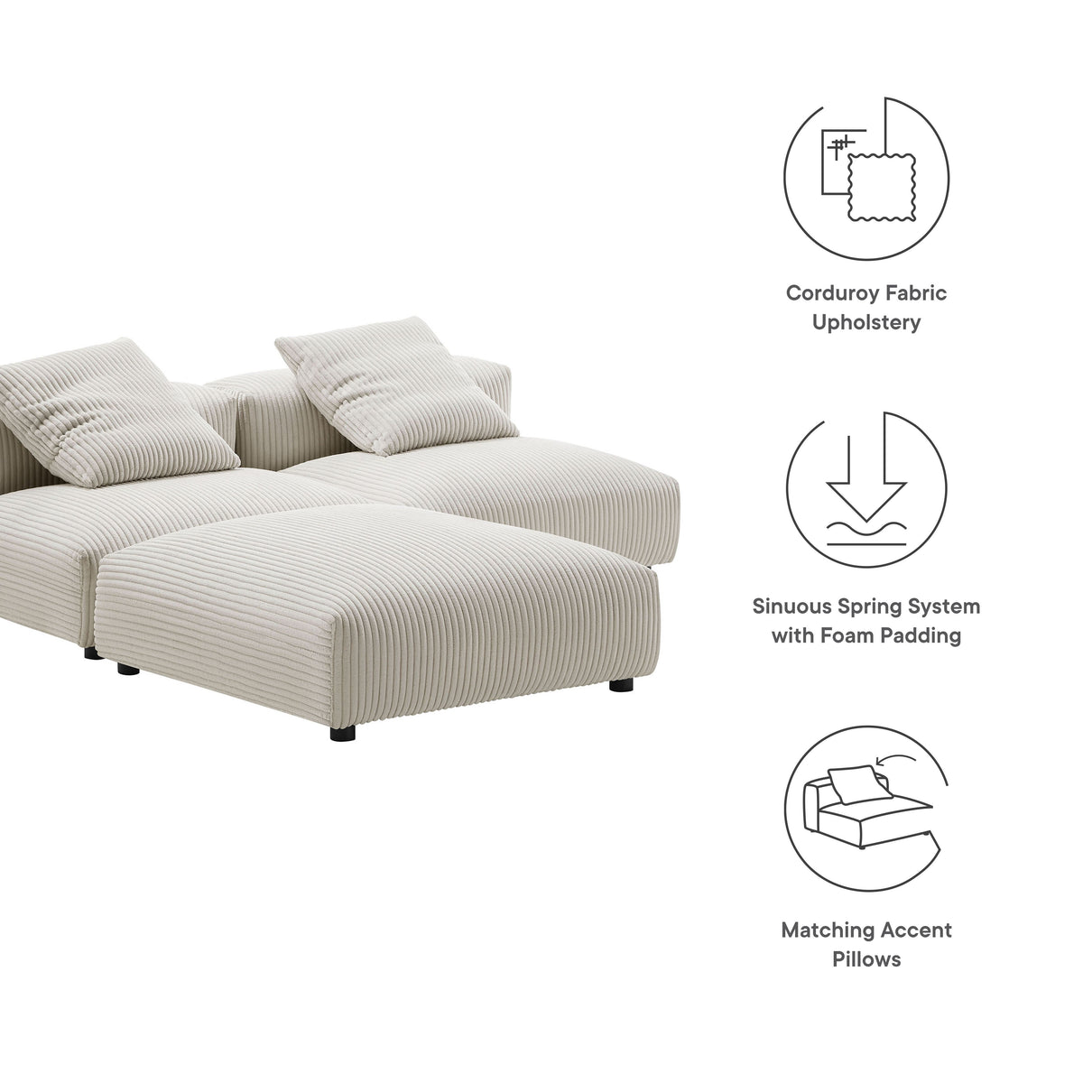 Solace 3-Piece Modular Corduroy Upholstered Sectional Sofa by Modway, photo 2 of 14