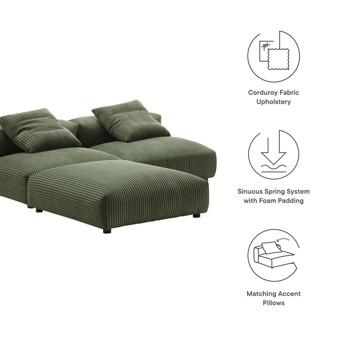Solace 3-Piece Modular Corduroy Upholstered Sectional Sofa by Modway, photo 13 of 14