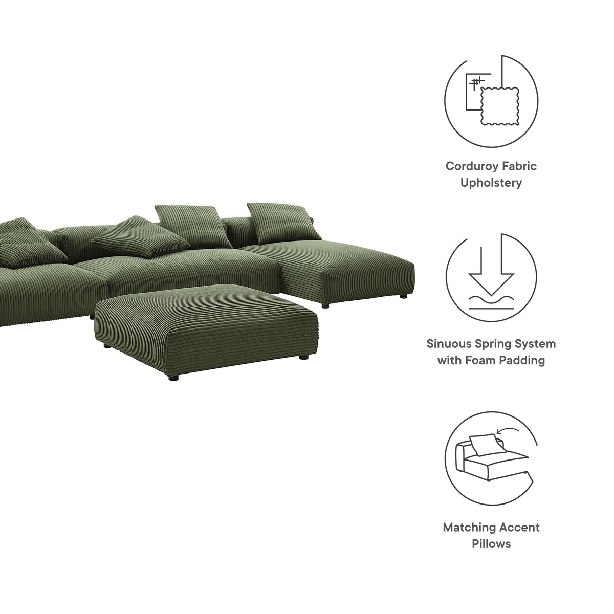 Solace 4-Piece Modular Corduroy Upholstered Sectional Sofa With Ottoman, photo 2 of 14