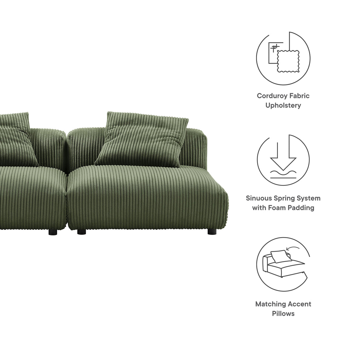 Solace 2-Piece Modular Corduroy Upholstered Sofa by Modway, photo 13 of 14