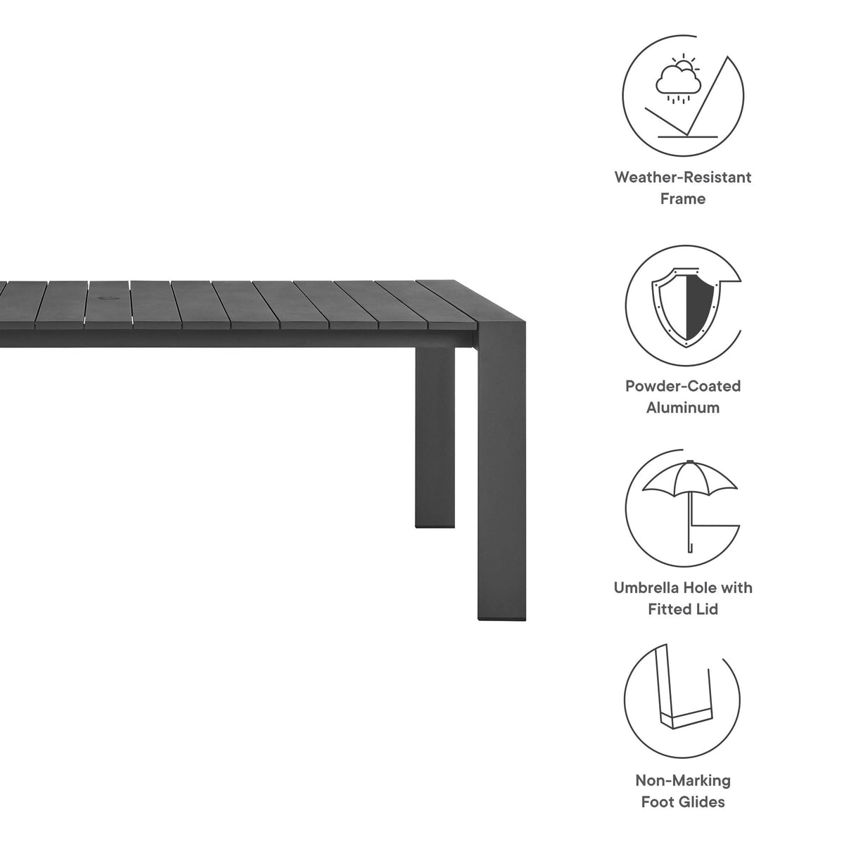 Tahoe Rectangular Outdoor Patio Aluminum Dining Table by Modway, photo 2 of 7