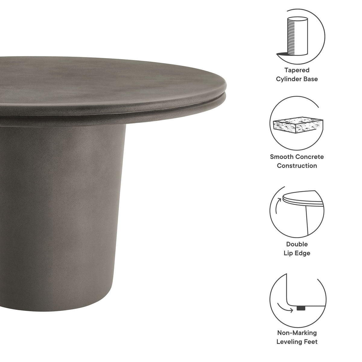 Brion 48" Indoor - Outdoor Patio Concrete Round Dining Table by Modway, photo 12 of 14