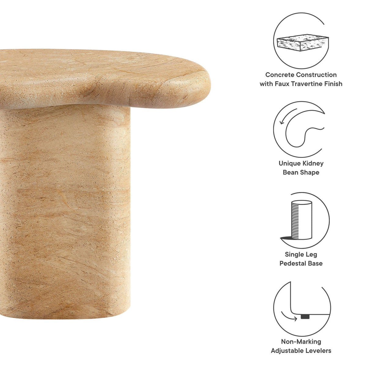 Elowen Indoor Outdoor Patio Textured Faux Travertine Side Table, photo 3 of 7