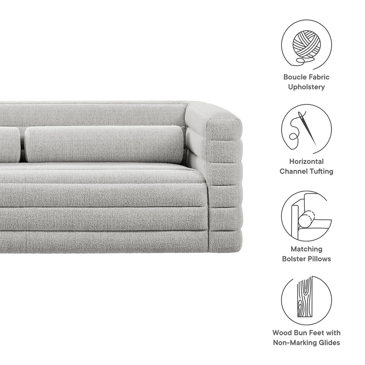 Relle Channel Tufted Boucle Upholstered Sofa by Modway, photo 13 of 14