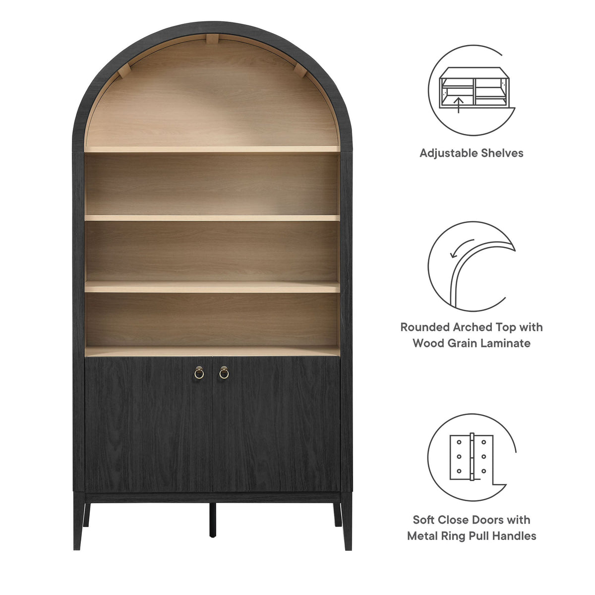 Nolan 74" Tall Wide Arched Storage Display Cabinet Bookshelf by Modway, photo 22 of 28