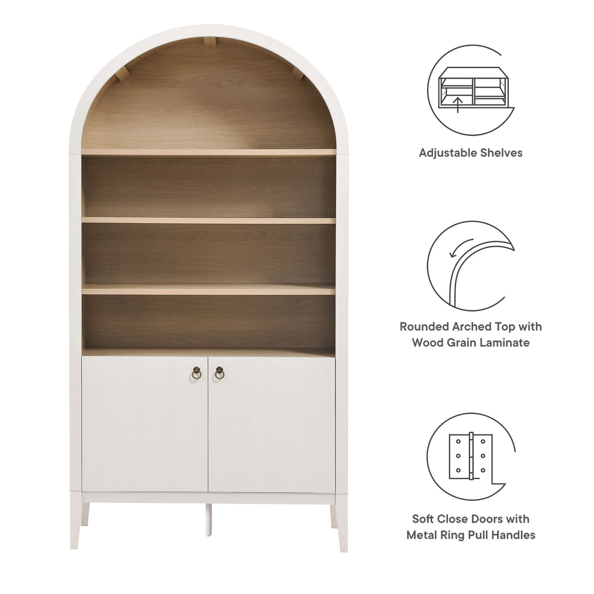 Nolan 74" Tall Wide Arched Storage Display Cabinet Bookshelf by Modway, photo 2 of 28