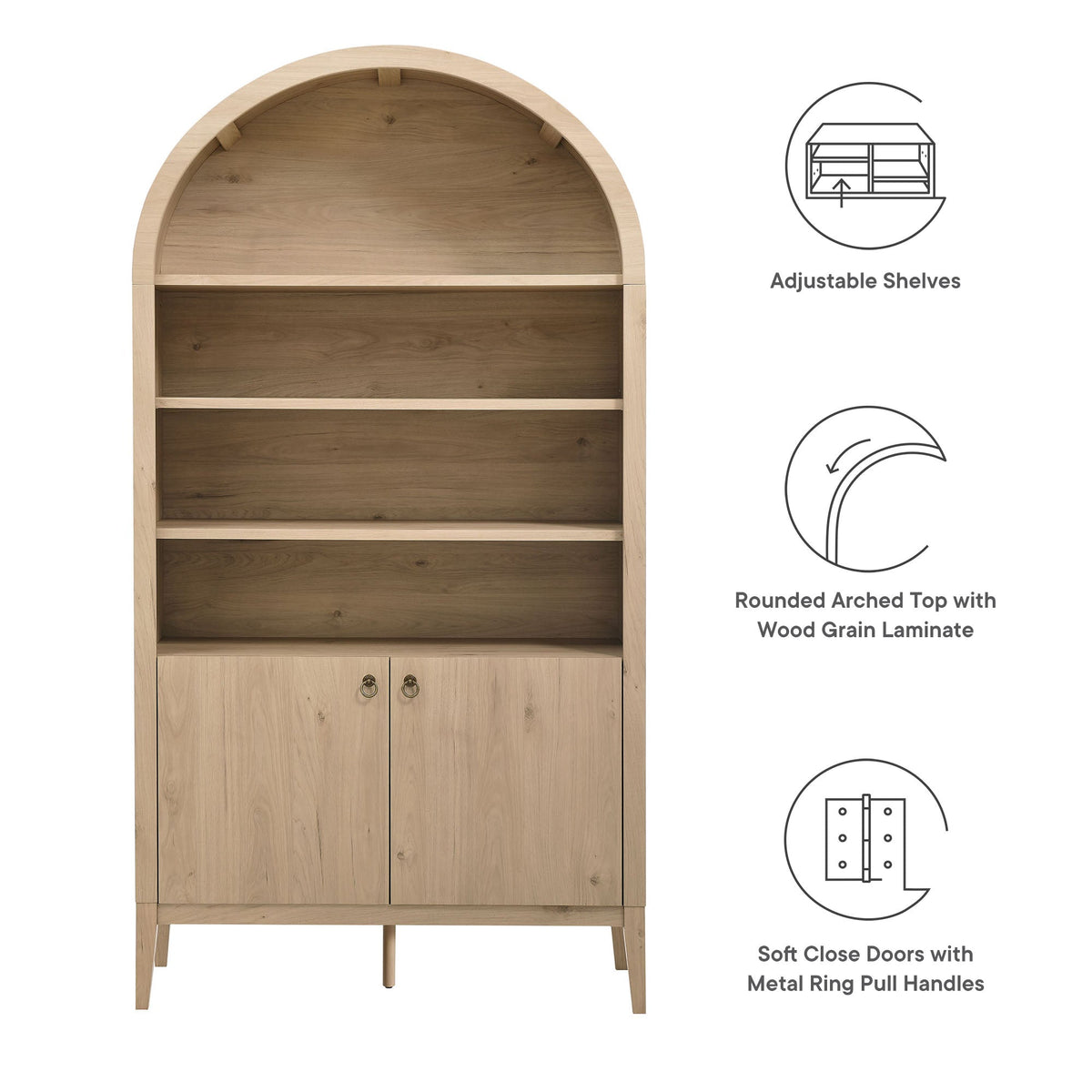 Nolan 74" Tall Wide Arched Storage Display Cabinet Bookshelf by Modway, photo 23 of 28