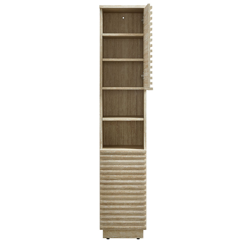 Render Tall Narrow Faux Travertine Linen Storage Cabinet, photo 6 of 7