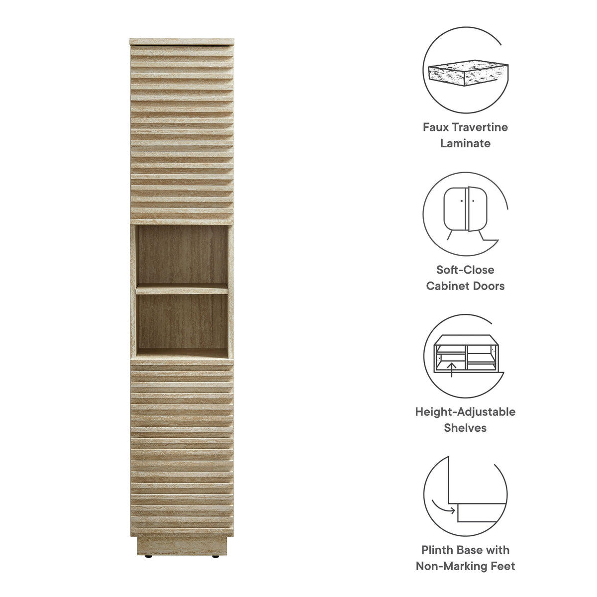 Render Tall Narrow Faux Travertine Linen Storage Cabinet, photo 3 of 7