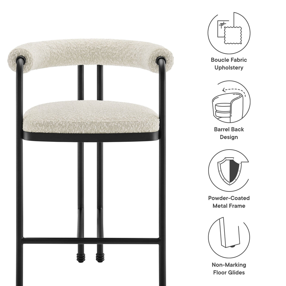 Turin Curved Back Boucle and Metal Counter Stool by Modway, photo 3 of 7