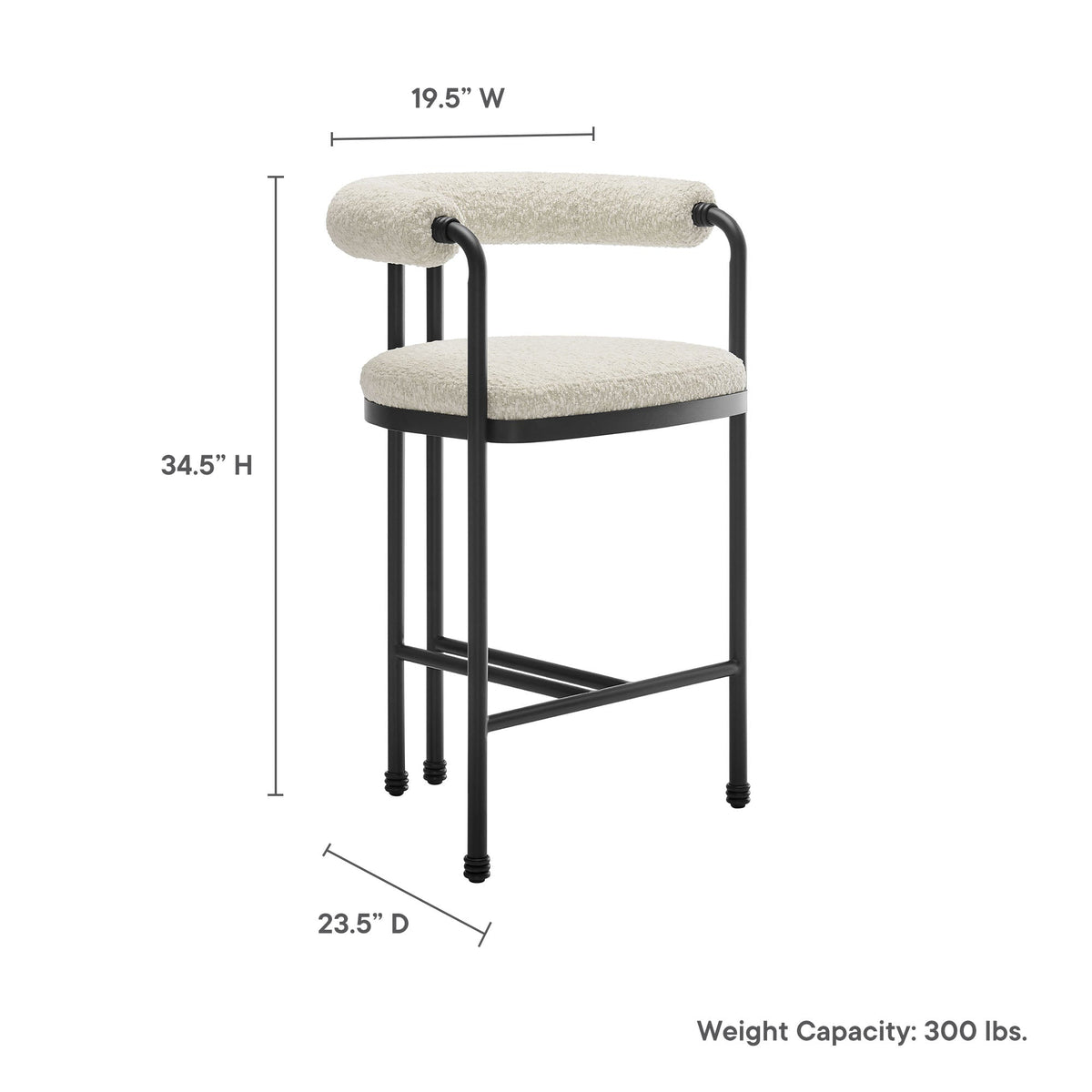 Turin Curved Back Boucle and Metal Counter Stool by Modway, photo 2 of 7