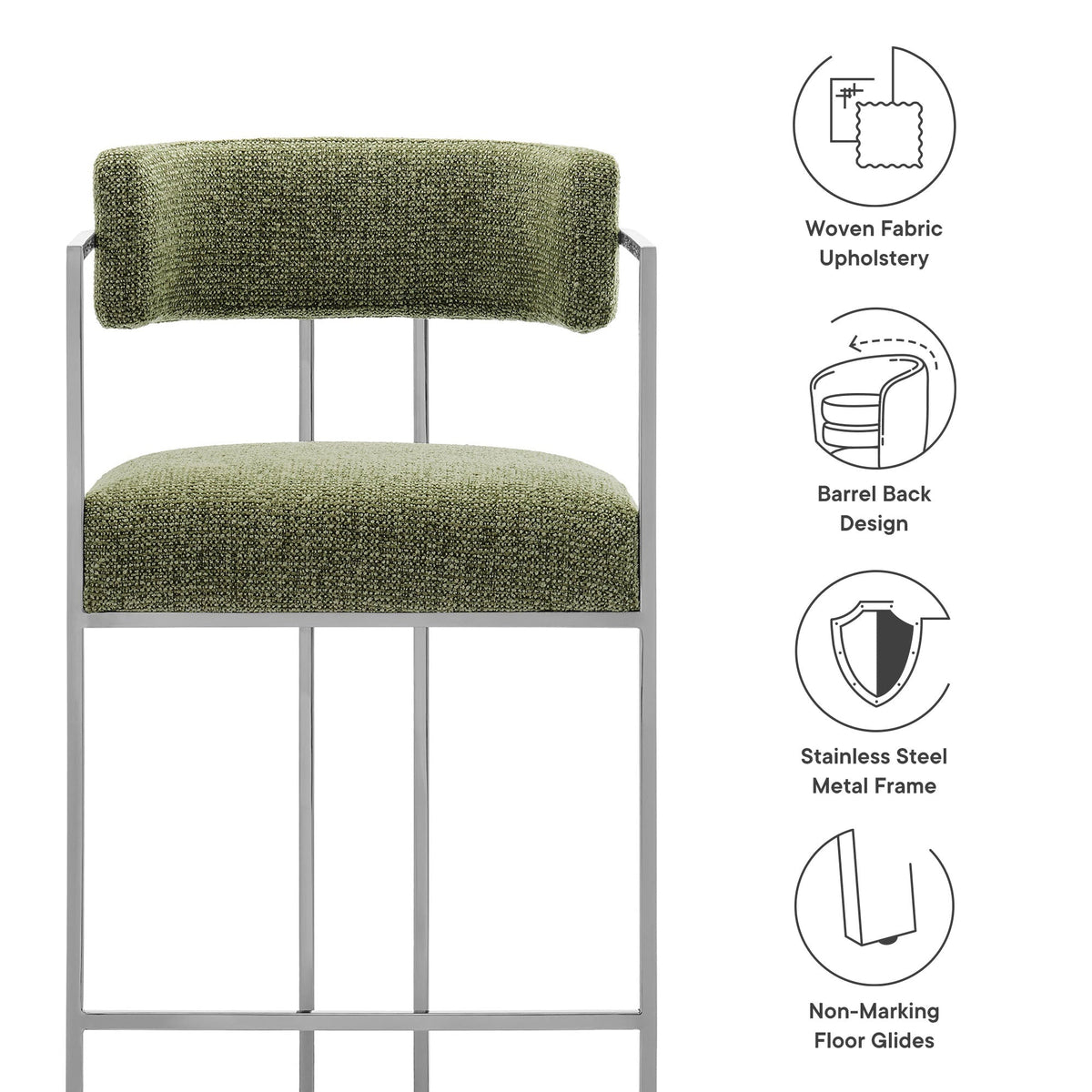 Huron Curved Back Fabric and Metal Counter Stool by Modway, photo 3 of 28