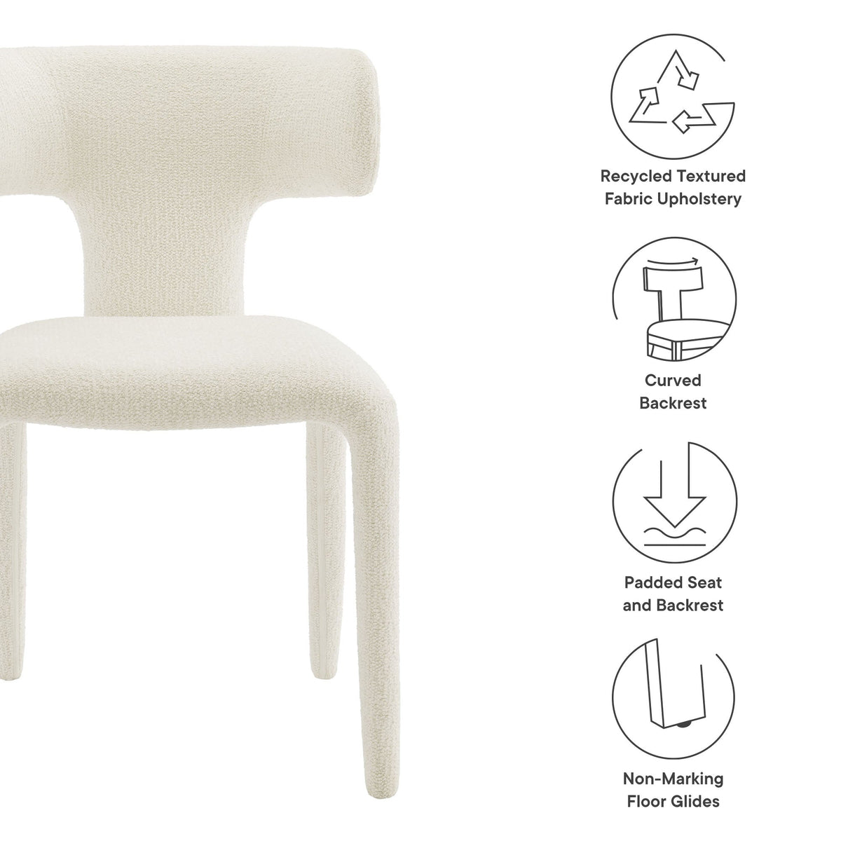 Stellan Curved Back Boucle Upholstered Dining Chair Set of 2, photo 12 of 14