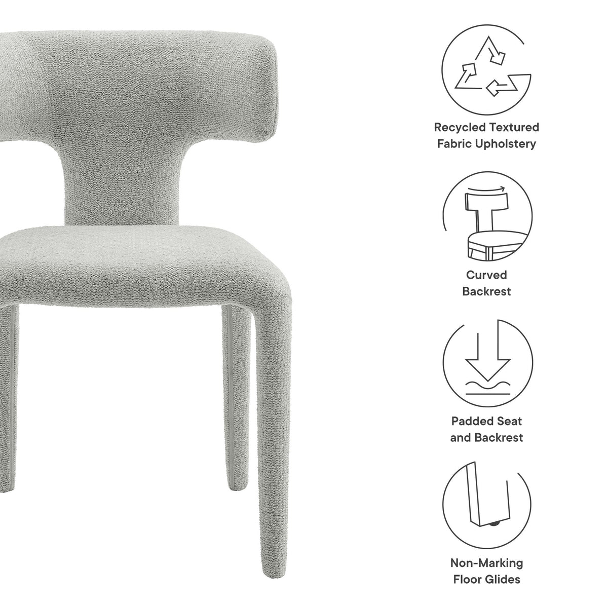 Stellan Curved Back Boucle Upholstered Dining Chair Set of 2, photo 2 of 14