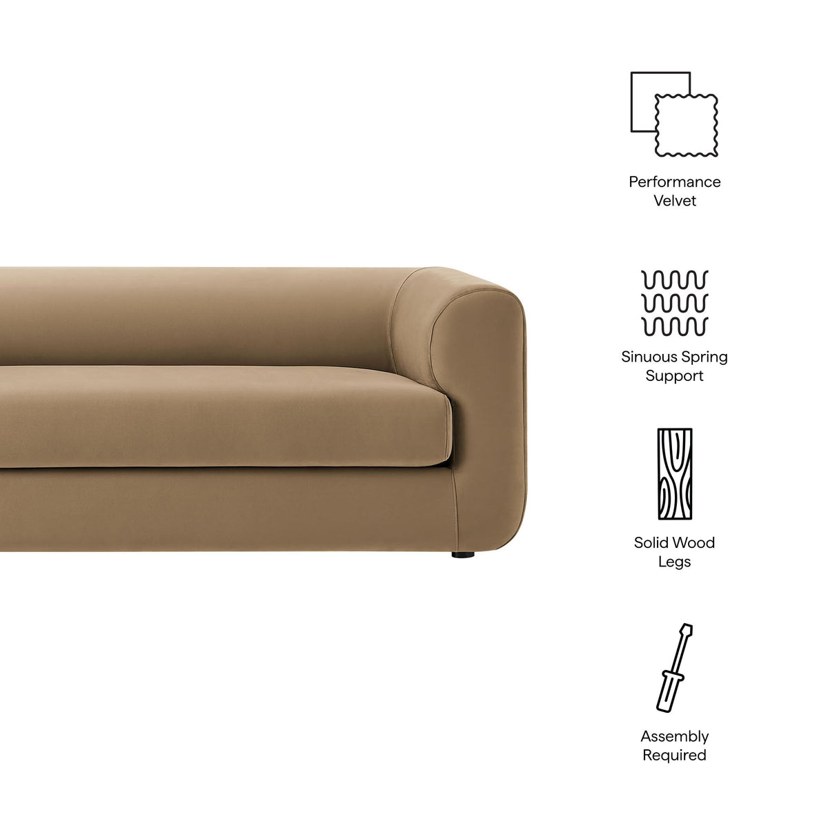Leif 89" Performance Velvet Upholstered Sofa by Modway, photo 2 of 21