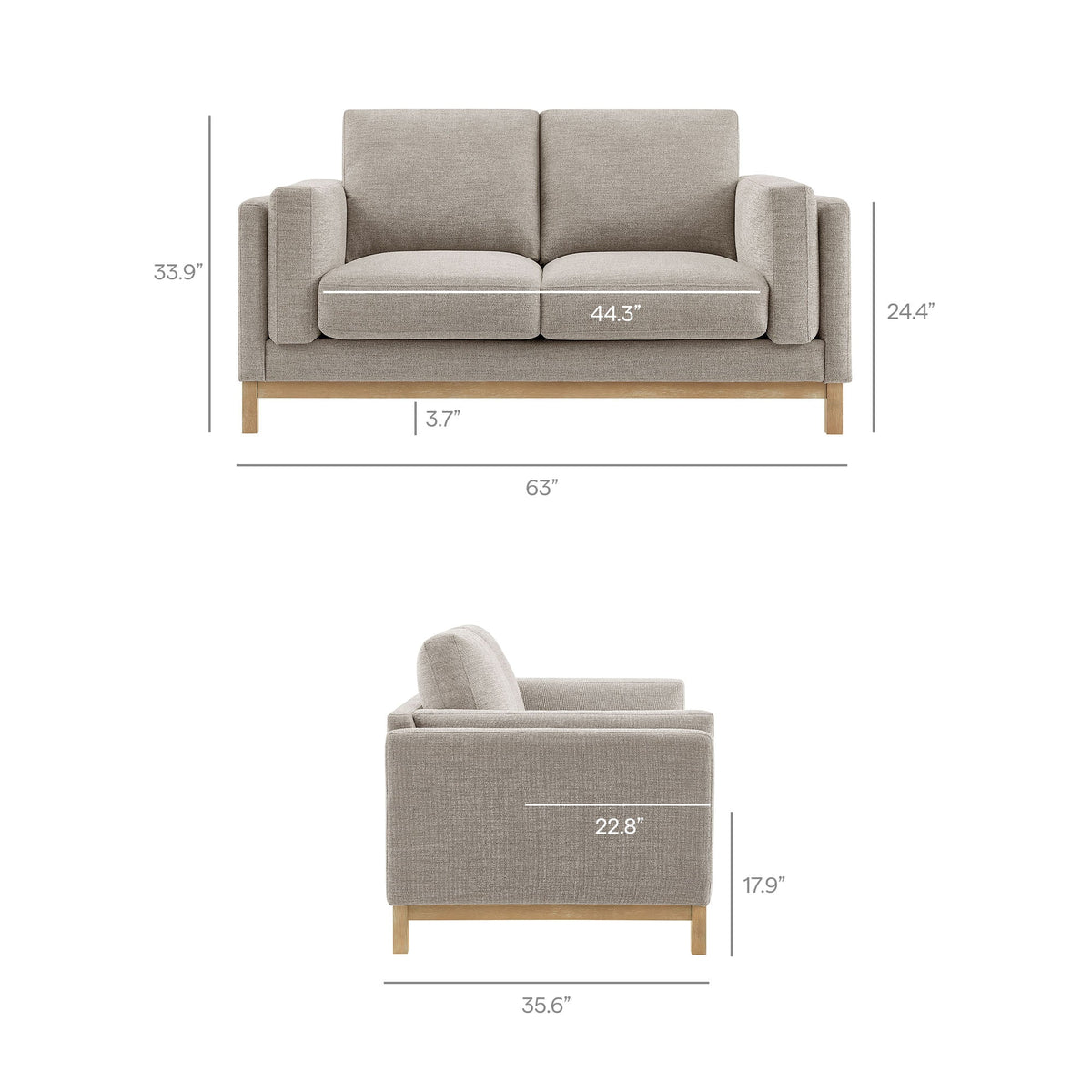 Roscoe 63 Inch Fabric Loveseat by Modway, photo 16 of 21