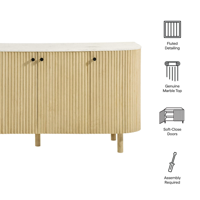Caldera 60" Curved Solid Wood and Marble Sideboard Storage Cabinet by Modway, photo 2 of 7
