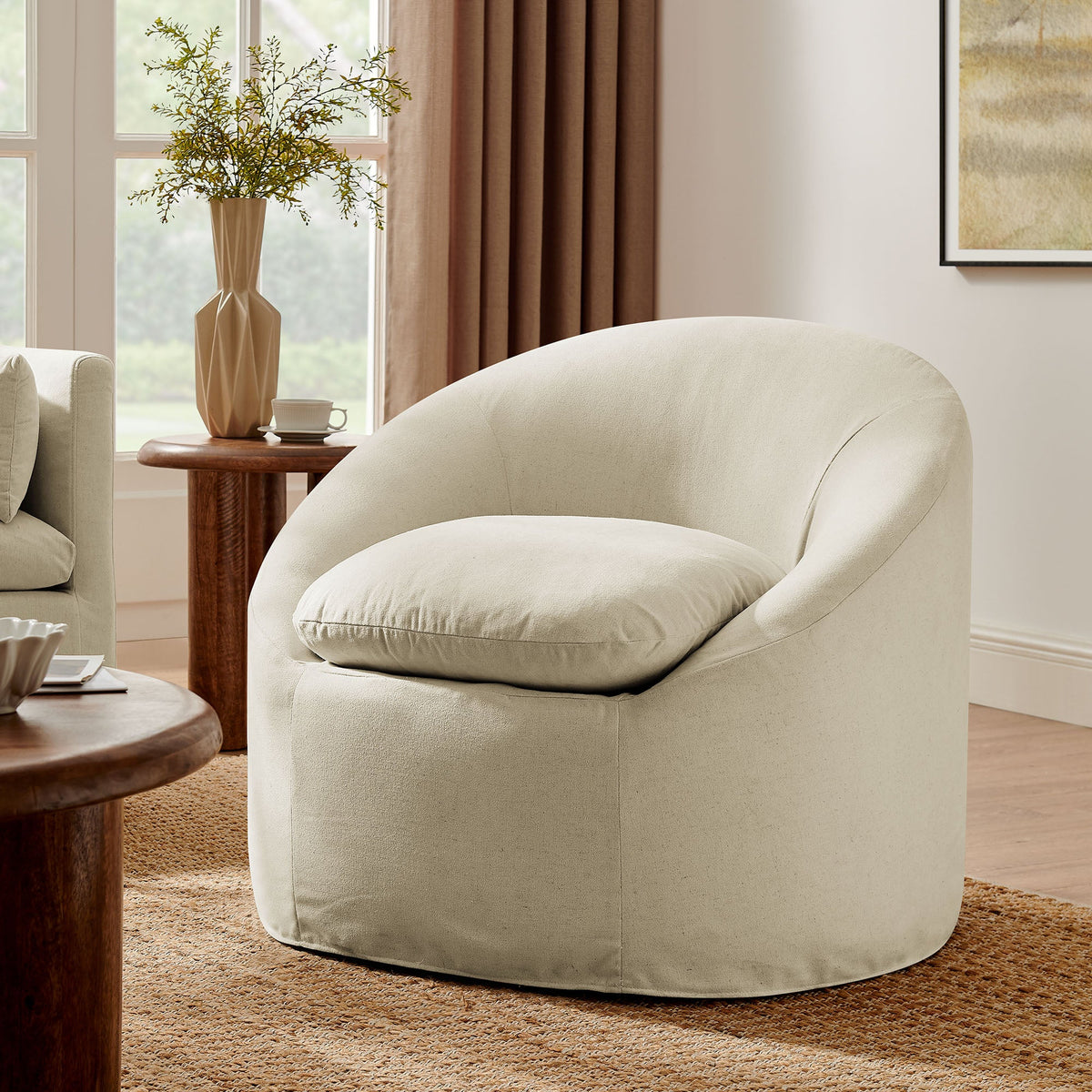 Sadie Slipcovered Linen-Blend Round Accent Chair by Modway, photo 34 of 40