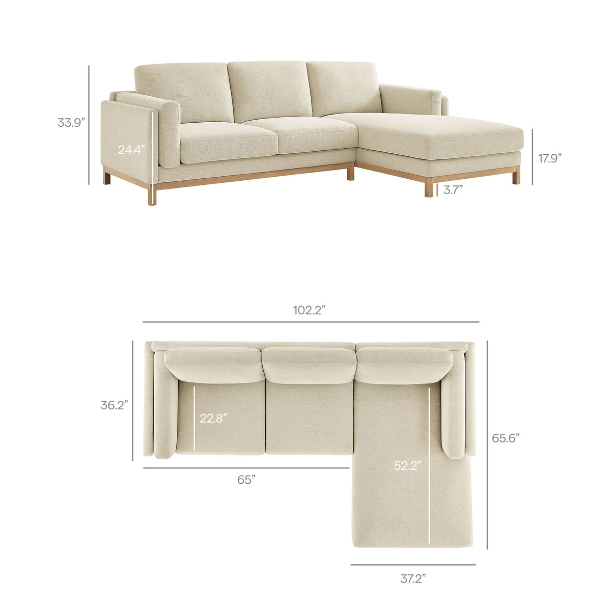 Roscoe Right-Facing Fabric Sectional Sofa with Chaise by Modway, photo 4 of 21