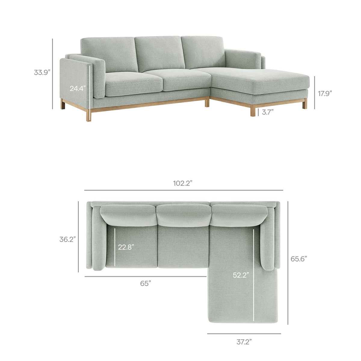 Roscoe Right-Facing Fabric Sectional Sofa with Chaise by Modway, photo 17 of 21