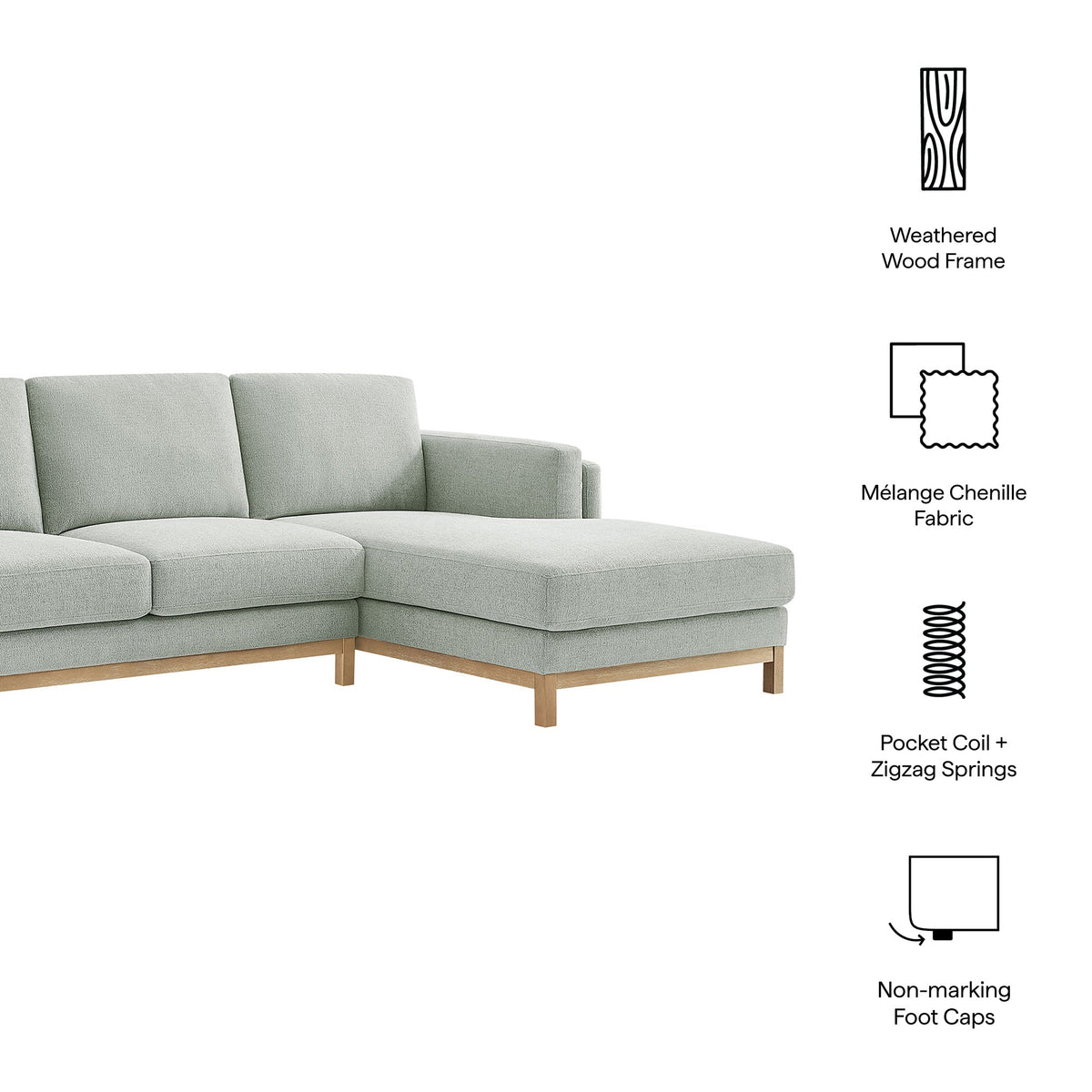 Roscoe Right-Facing Fabric Sectional Sofa with Chaise by Modway, photo 19 of 21