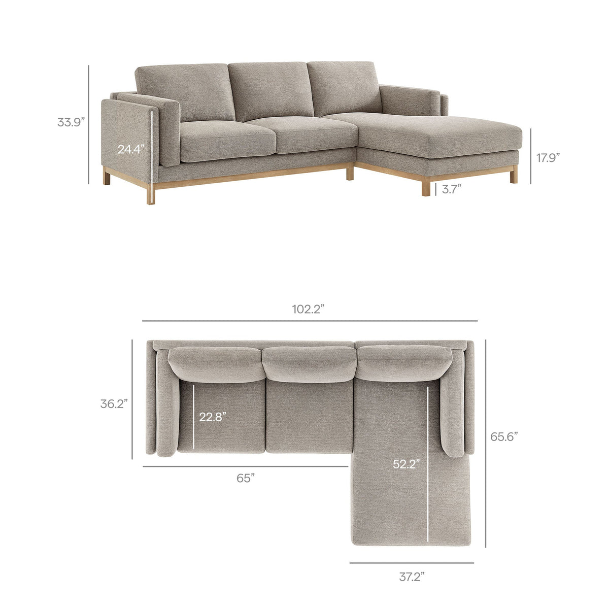 Roscoe Right-Facing Fabric Sectional Sofa with Chaise by Modway, photo 16 of 21