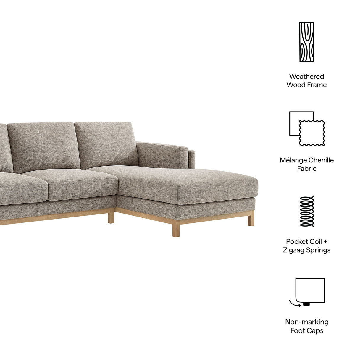 Roscoe Right-Facing Fabric Sectional Sofa with Chaise by Modway, photo 18 of 21