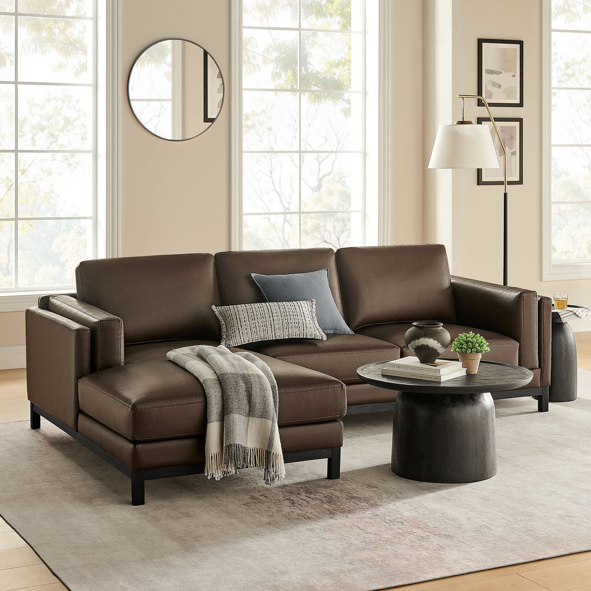 Roscoe Left-Facing Vegan Leather Sectional Sofa with Chaise, photo 6 of 14