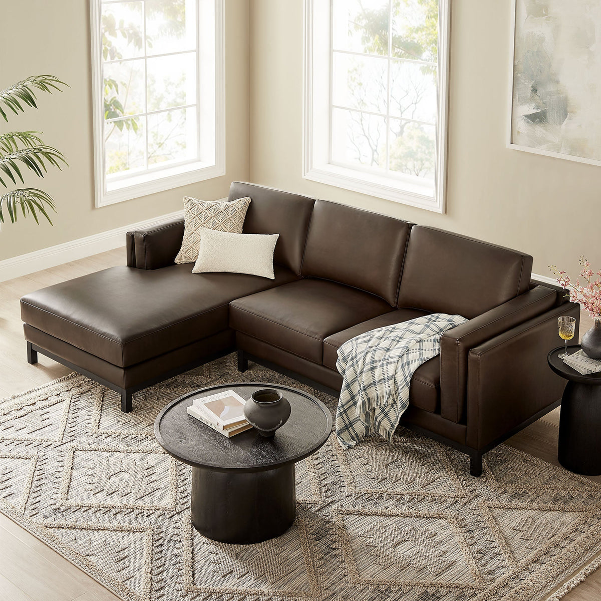 Roscoe Left-Facing Vegan Leather Sectional Sofa with Chaise, photo 2 of 14